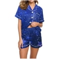 thumbnail image 1 of Blusas para Mujeres Casual Cuello en V Impresión de Manga Corta Blusa Y Pantalones Cortos Dos Piezas Pantalones Conjunto, 1 of 4