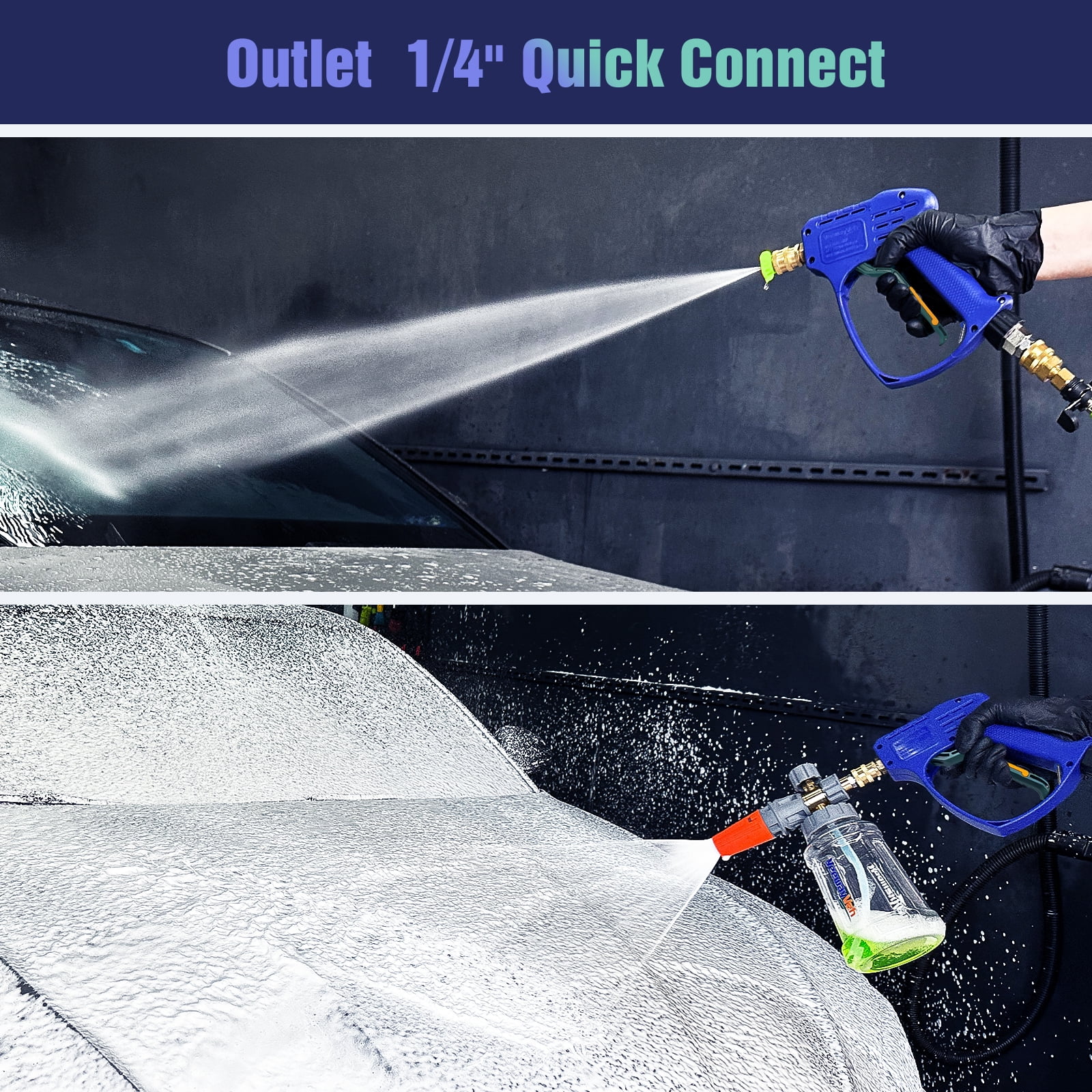YeewayVeh Swivel Pressure Washer Gun, Short Washer Gun with 3/8" Quick Connect and M22 14 /15mm Fitting, Pressure Washer Gun for Foam Cannon with 2 Nozzles