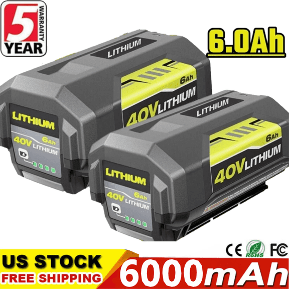 2Packs 40 Volt 6.0Ah OP4040 Replacement for Ryobi 40V Lithium Battery OP4050A OP40601 OP4026A OP40601 OP4030