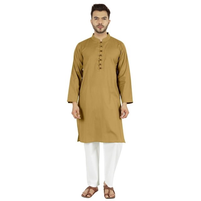 Atasi Ensemble Kurta Pyjama 2 Pcs pour Homme, Col Henley, Kurta Long Décontracté