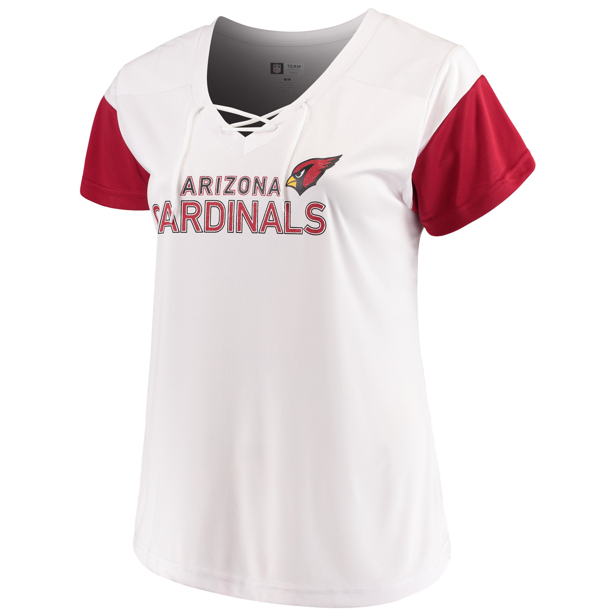 Women's Majestic White/Cardinal Arizona Cardinals Lace-Up V-Neck T-Shirt 