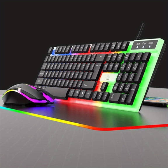 GT100 Wired Gaming Keyboard And Mouse Set - Mechanical Feel Keyboard with LED Backlighting And Gaming Mouse, No Battery Needed - Compatible with Windows, Mac, And Laptops