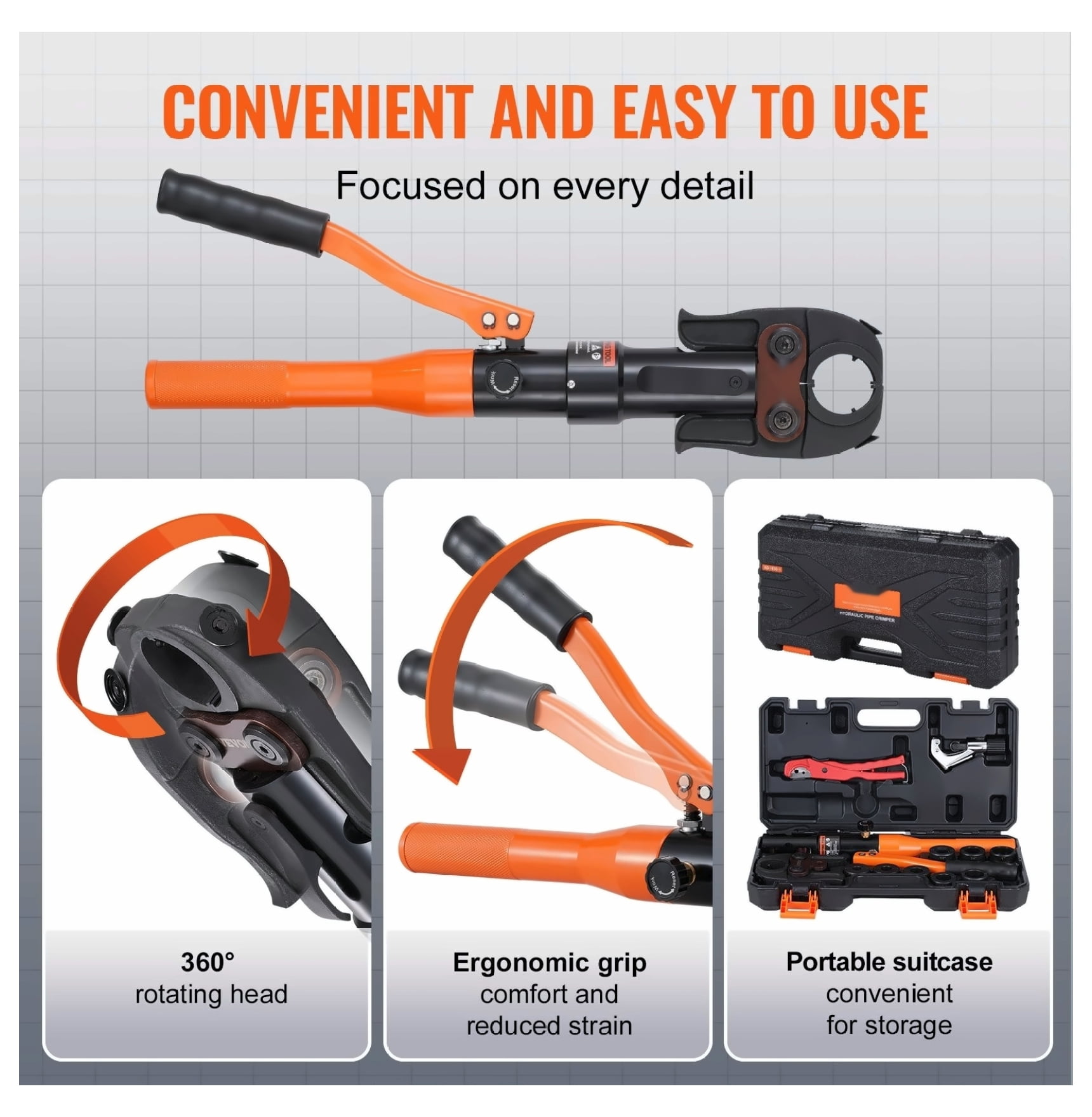 Copper Pipe Crimping Tool, Hydraulic Press Tool 1/2" 3/4" 1" for Copper & 3/8" 1/2" 5/8" F1807 Pex, Copper Ring Crimper, 360° Rotation