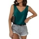 thumbnail image 2 of Camiseta sin mangas de seda satinada con cuello en V para mujer - Blusa básica de tirantes de poliéster para verano con estampado floral, 2 of 6