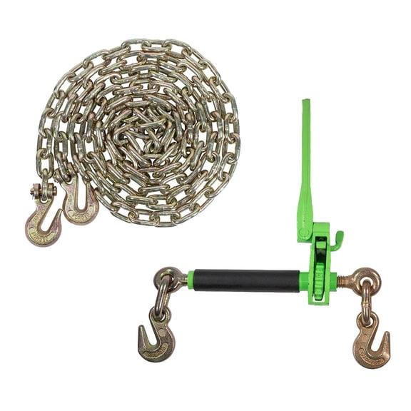 Chain Load Binder Kit - 5/16"-3/8" Quick Ratchet Folding Load Binder with Grab Hooks 7,100 lbs WLL & 5/16" x 20' G70 Transport Tow Chain 4,700 lbs WLL, Tie Down for Hauling, Towing