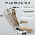 thumbnail image 5 of Leather Executive Office Chair, High Back Ergonomic Office Desk Chairs with Wheels, 90-120° Rocking Managerial Home Computer Chairs with Flip up Arms and Lumbar Support(Light Brown), 5 of 9