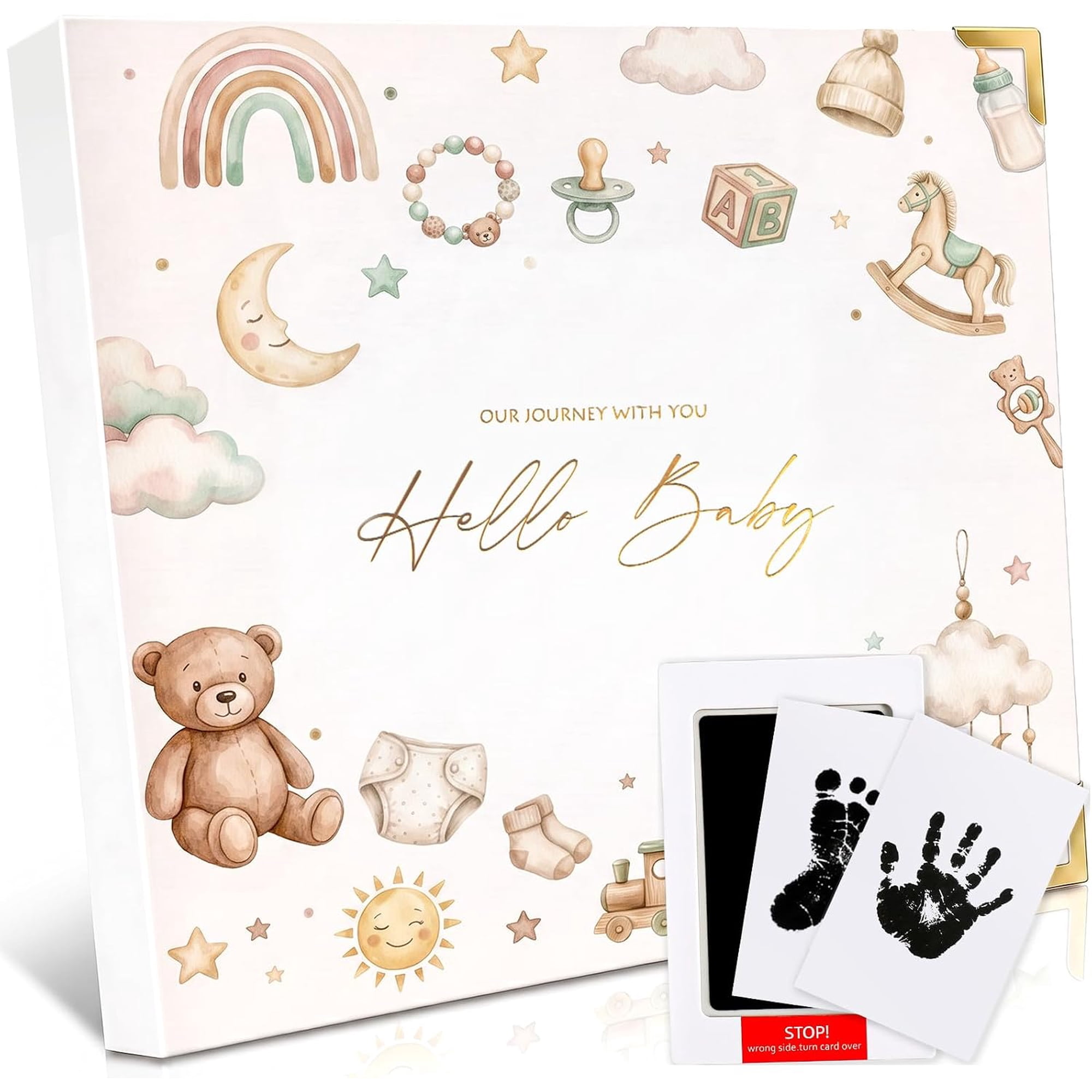 Baby Book Keepsake for Baby Girls and Boys - Timeless First 5 Year Baby Scrapbook - Every Event from Birth to Age 5 - Gender Neutral Baby Photo Albums Gifts, 136 Pages (Bear Beige)
