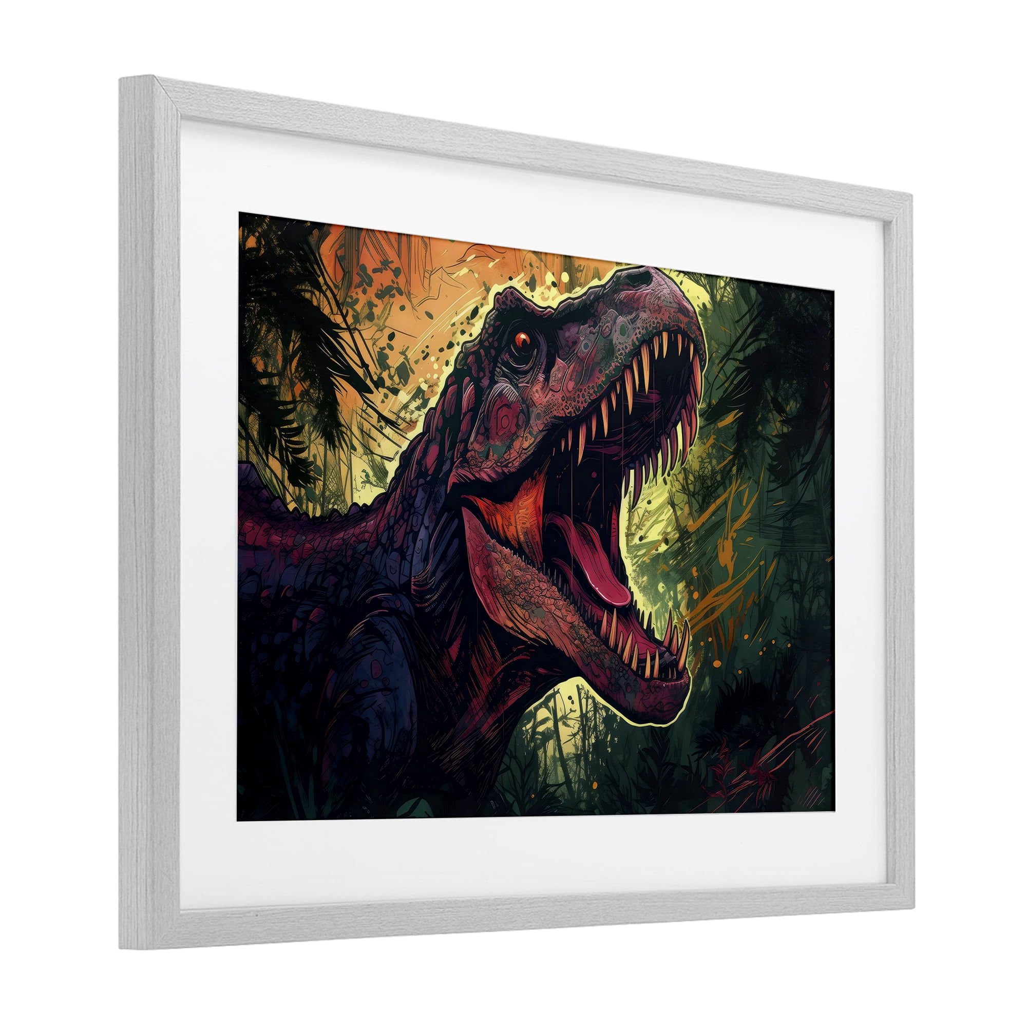 Stupell Industries Dark Roaring T-Rex Gray Framed Print Under Glass, design by Creative Studio