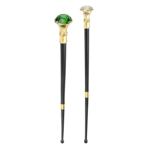 2Pieces Walking Sticks Crystal Handle Elegant Prop Aluminum Alloy 36  Fashion Cane for Costume for Women Men White and Green