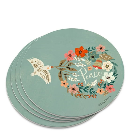 Christmas Peace Wreath Dove Bell Novelty Coaster Set