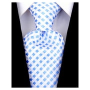 Scott Allan Light Blue and White Checkered Necktie - Men's Blue Neck Tie for Him - Wedding Apparel for Groom