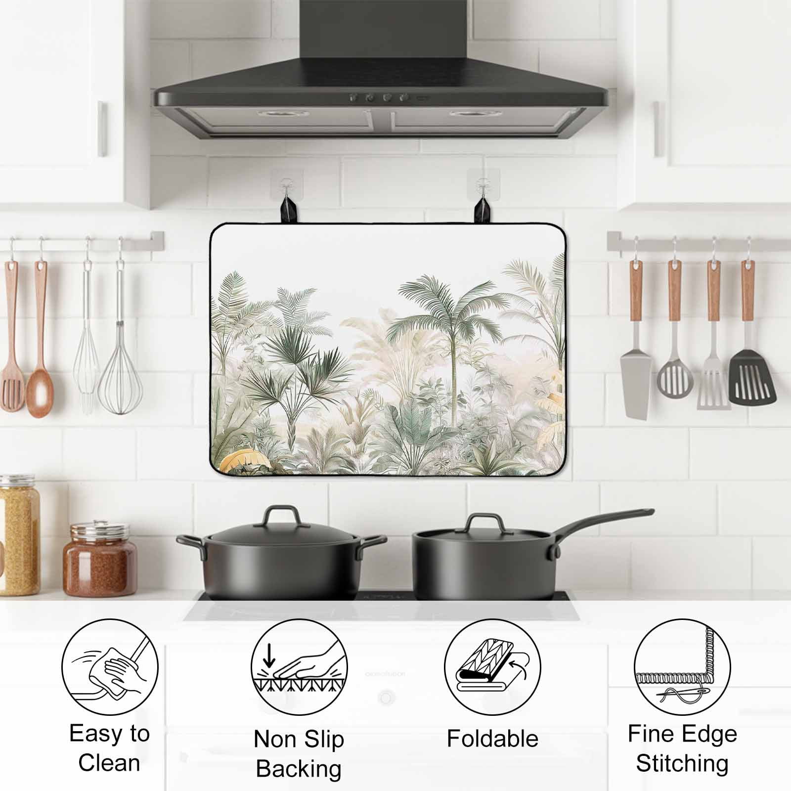 Green Yellow Palm Tree Stove Top Cover for Electric Stove, Heat-proof & Non Slip Glass Top Stove Cover Protector, Summer Botanical Tropical Kitchen Flat Cooktop Rubber Mat 36x21 Inches