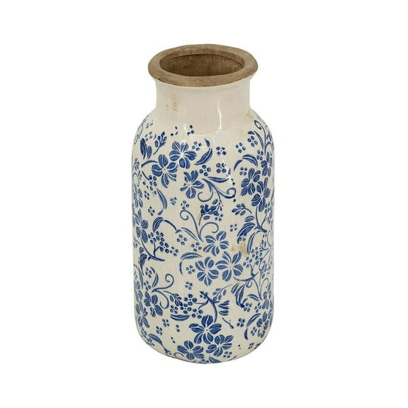 A&B Home Blue and White Botanical Ceramic Vase 5.7" x 5.7" x 12.5"