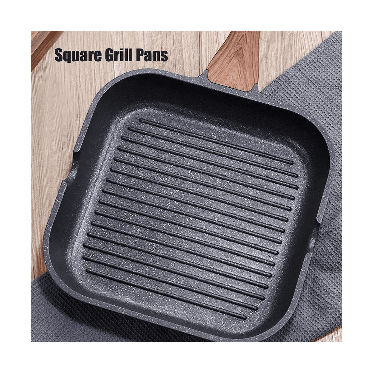 Grill Pan for Stove Tops, Nonstick Induction Pan Aluminum Induction Steak Bacon Pan Frying Pan for Gas, Ceramic,24cm