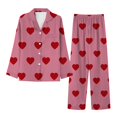 thumbnail image 2 of VISALY Valentines Day Pajamas Heart Parinted Button Down Sleepwear Lounge Set Nightwear Comfortable Pajamas Long Sleeve Pajama Set Pajama Sets Sleepwear Sets Lounge Outfits Sleep Sets Hot Pink S, 2 of 3