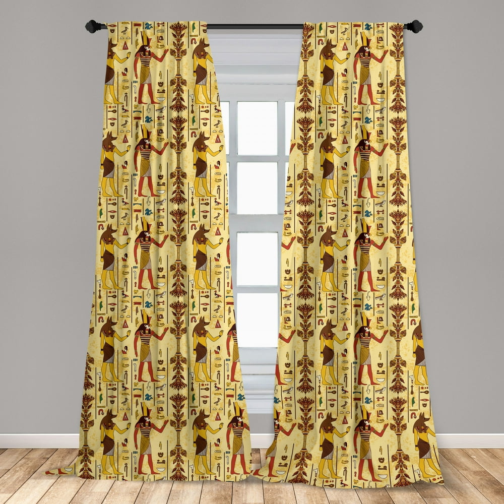 Egyptian Curtains 2 Panels Set, Grunge Aged Paper Style Backdrop with