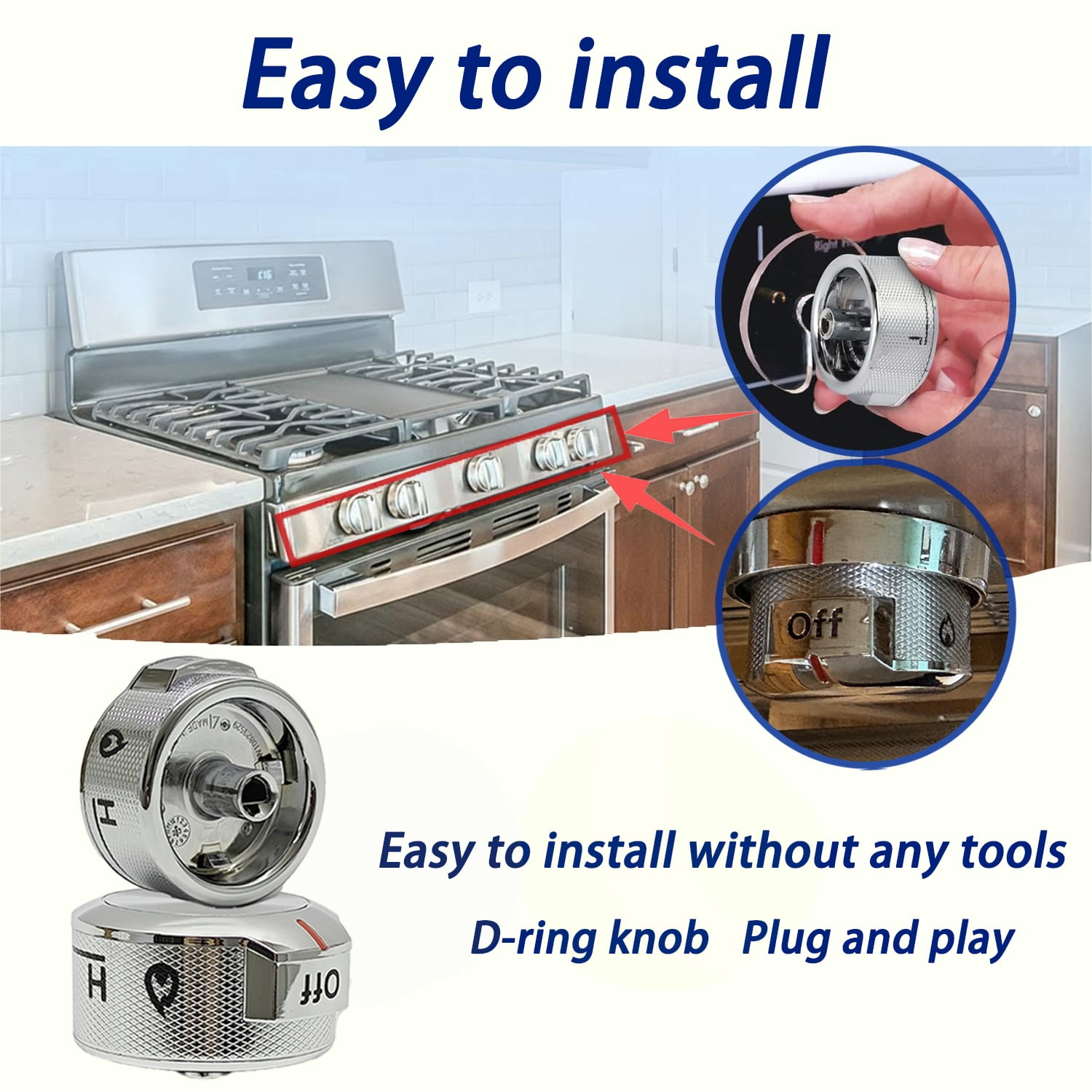 Upgraded W11030413 Stove Control Knobs (5-piece set) - Kitchen Auxiliary Stove Compatible Knob Switch - Replacement W10643306、W10786063、W11027434、4461624、AP6038805、PS11770322、EAP11770322