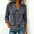 thumbnail image 4 of Ynynloco Womens 3/4 Sleeve Cotton Linen Shirts Peter Pan Collar Button Down Tops Lightweight Breathable Casual Cute Tops, 4 of 8