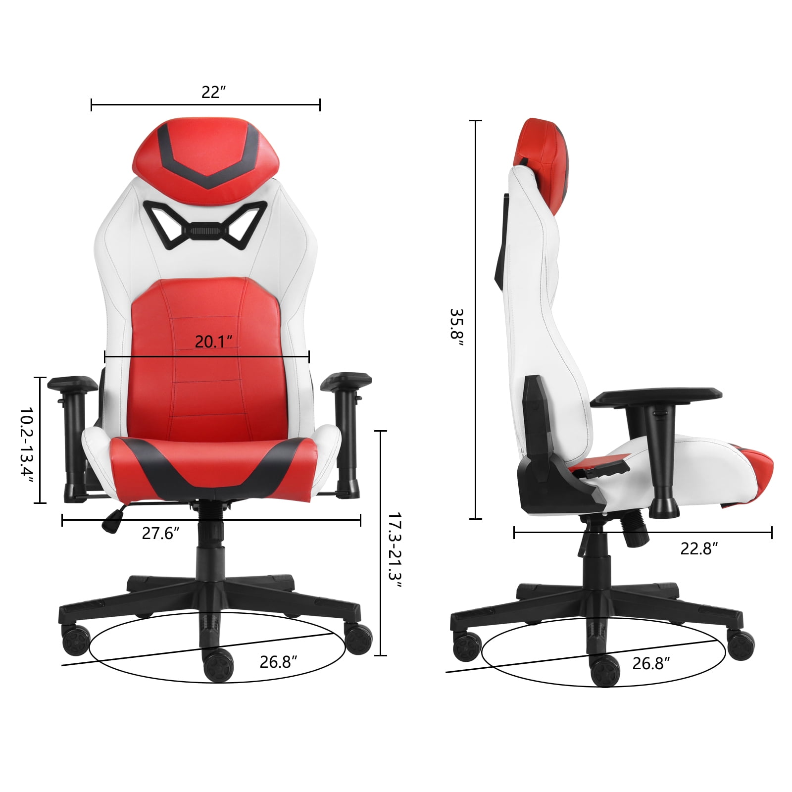 Ergonomic Gaming Chairs for Adults with High-Density Memory Foam | Swivel Comfortable Office Chair, Big and Tall Video Game Chair, High Back Computer Chair for Home, Office, Red White