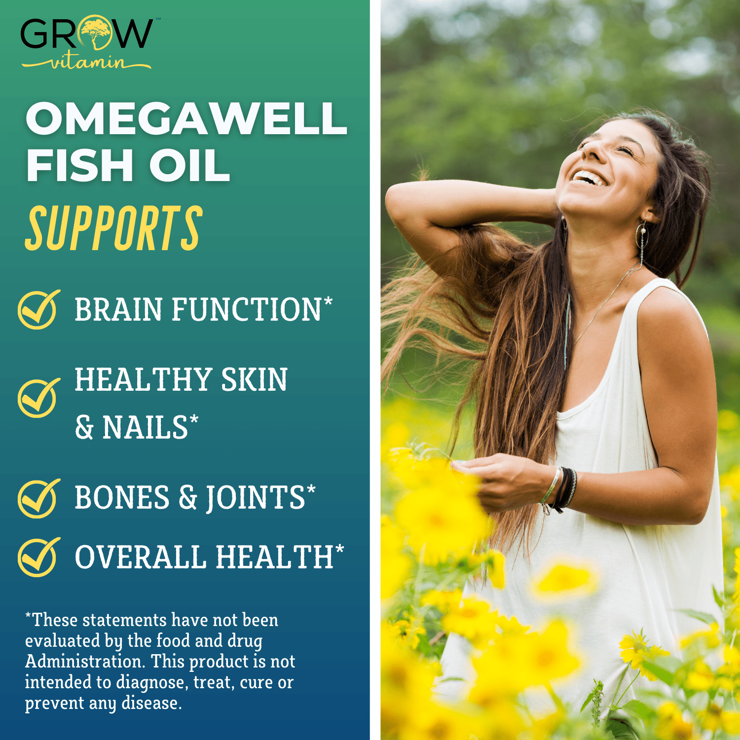 Grow Vitamin OmegaVita Fish Oil Softgels 2000mg with EPA 800mg DHA 600mg Natural Lemon Oil 30 Count