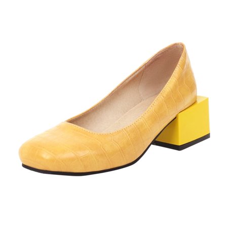 

SHYPM LIANGP Women s Heel Shoes Ladies Fashion Stone Pattern Color Blocking Leather Square Head Low Top Thick High Heeled Shoes Ladies Shoes Green Size 8-40