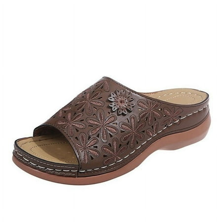 

Leather Soft Footbed Orthopedic Arch Support Sandals for Women Embroidered Shoes