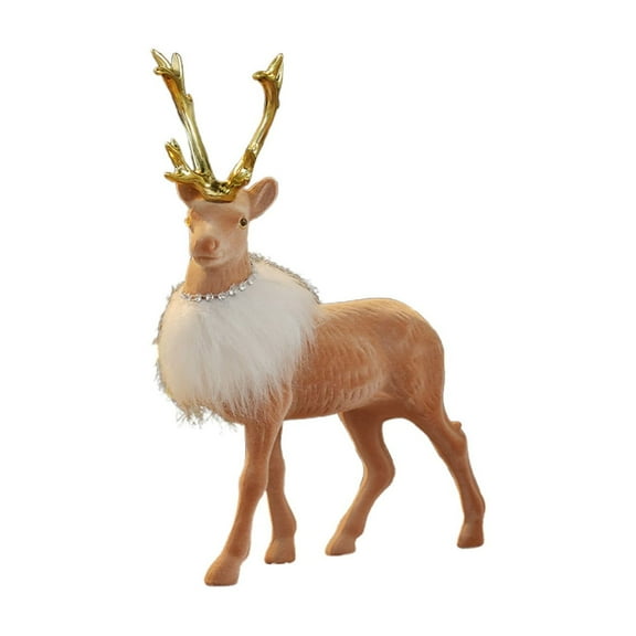 A Christmas Reindeer Figurine With Plush Scarf, Resin Brown Deer Ornament For Tabletop Decor, Holiday Gift Idea