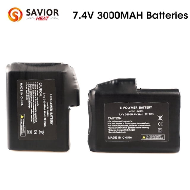 Savior Heat Rechargeable 7.4V 3000mAh Electric Li-Polymer Battery Replacement for Heated Gloves,Mittens,Socks