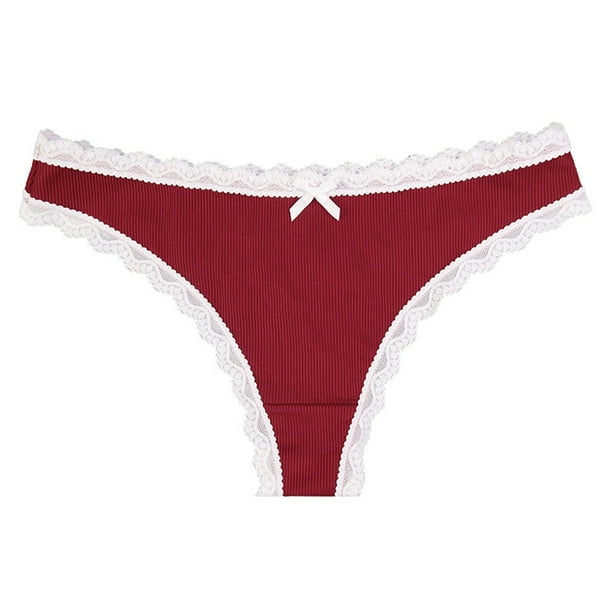 Aligament Women Solid Underpants Bow Panties Low Waist Lace Briefs Underwear