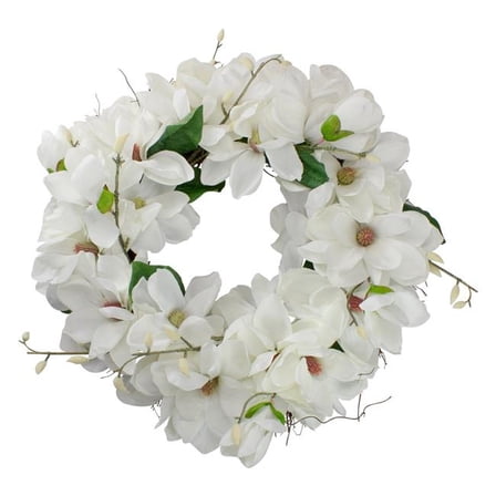 24 in. Magnolias Artificial Spring Wreath, White - Unlit