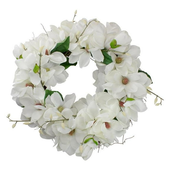 24 in. Magnolias Artificial Spring Wreath, White - Unlit