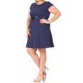 thumbnail image 2 of Women's Plus Size Casual Flared A Line Swing Dresses Short Sleeve With Belt Trim, 2 of 6