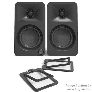 Kanto ORAMB Powered Reference Bluetooth Desktop Speakers - Black Pair with Kanto S2 Angled Desktop Speaker Stands for Small Speakers - Black Pair (2023)