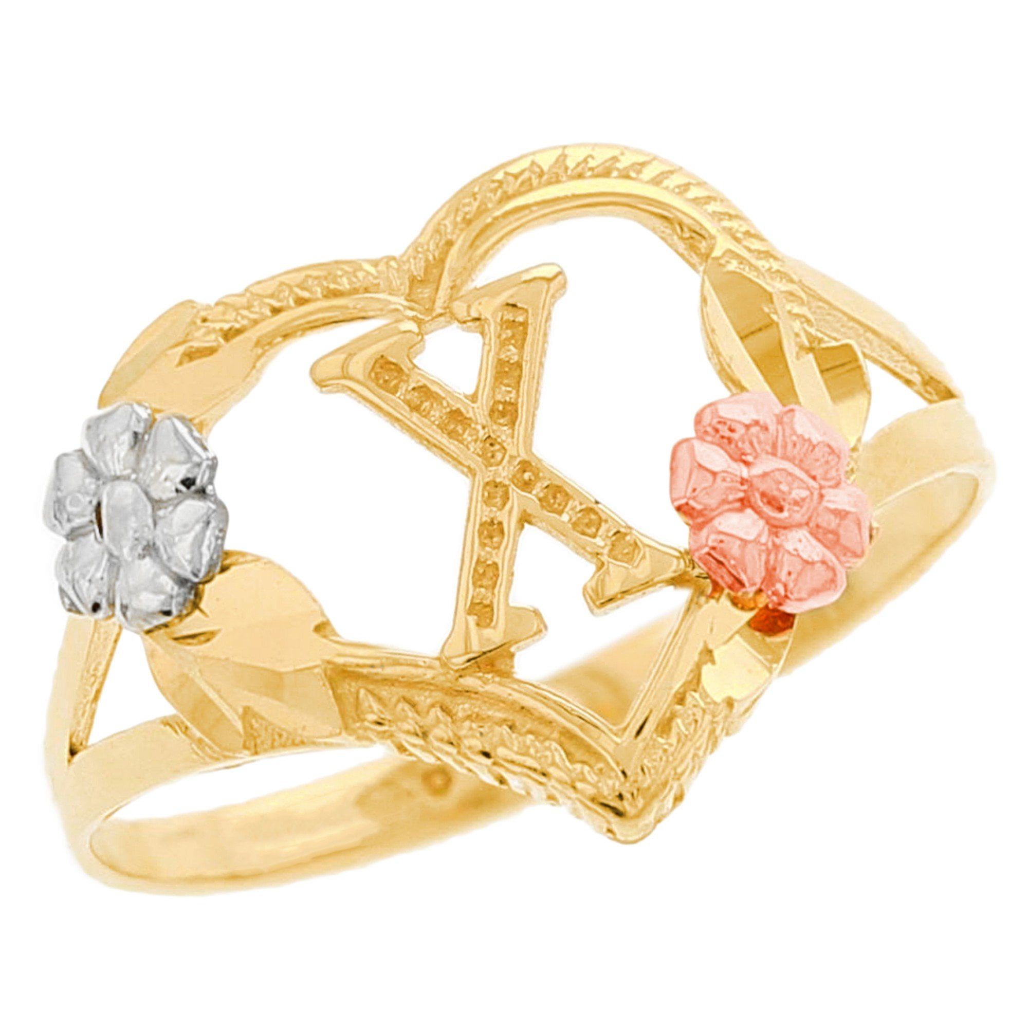 JackAni 14k Multi-Tone Gold Diamond Cut Floral Letter Initial Z