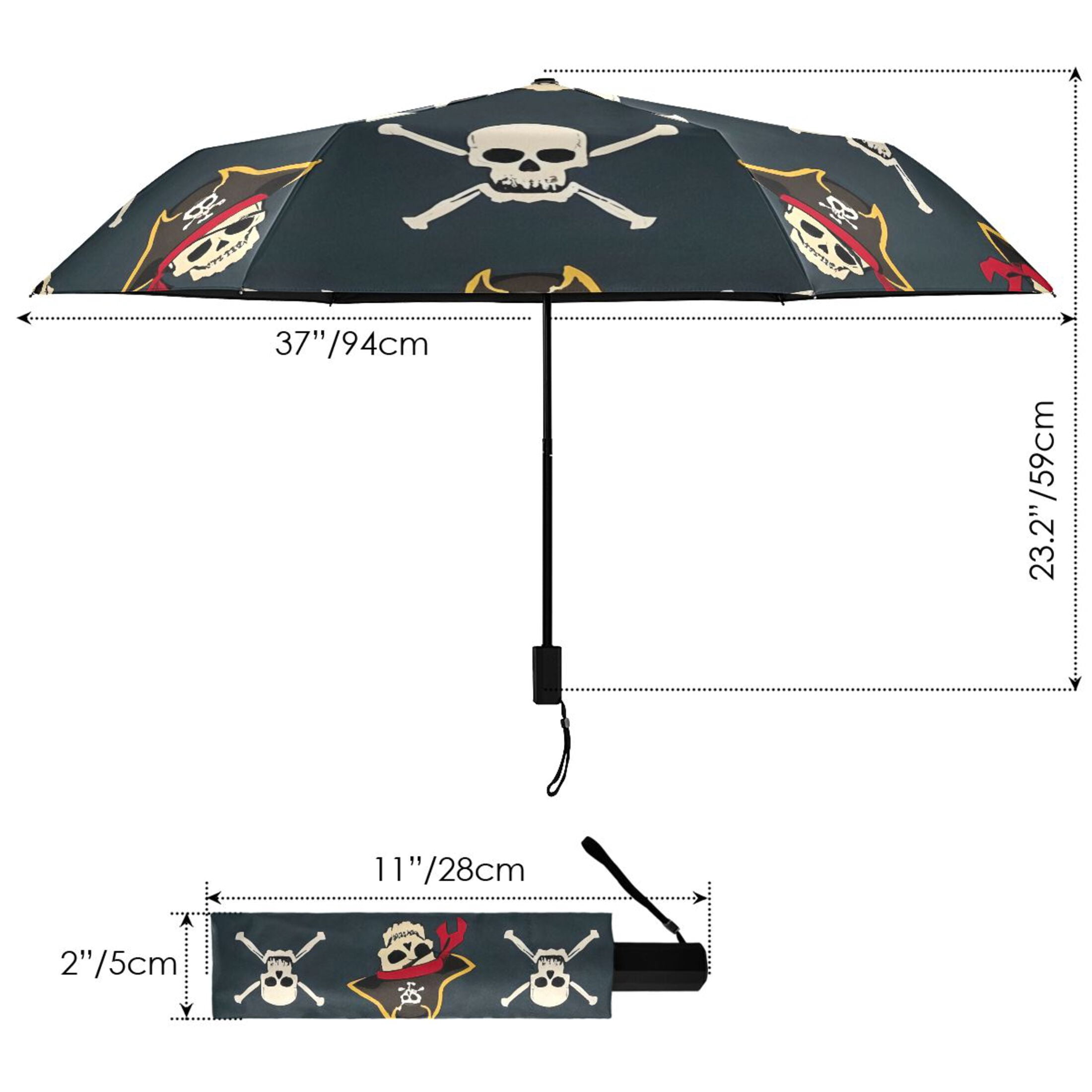 ALAZA Cool Skull Pattern UPF 50+ Compact Folding Umbrella for Rain Travel Umbrella Packable