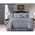 thumbnail image 2 of Chezmoi Collection Seville 9-Piece Medallion Paisley Jacquard Comforter Set, Queen, Gray/Silver, 2 of 7