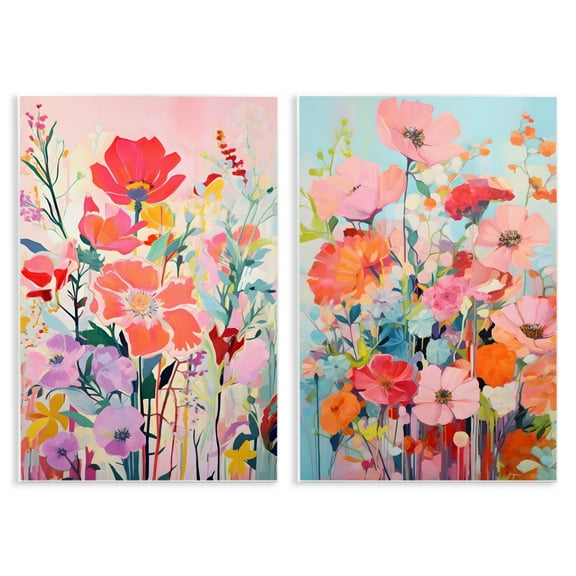 Stupell Industries Bright Contemporary Flowers Plants & Flowers Painting Unframed Art Print Wall Art, 10 x 15, Set of 2