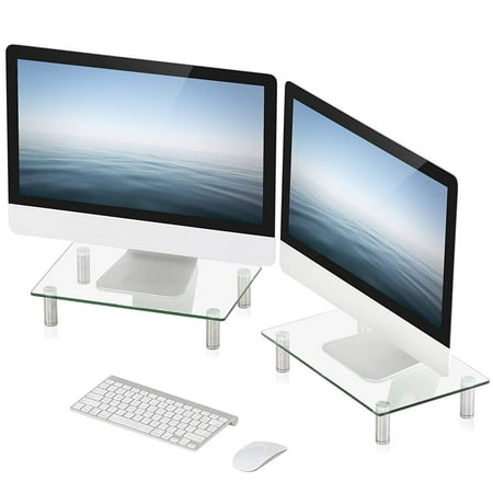FITUEYES Clear Computer Monitor Riser Dual Desktop Stand for Xbox One/Component/Flat Screen TV -2 (Best Way To Clean Television Screen)