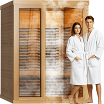UrbanSync 1 or 2 Person Home-Use Far-Infrared Wooden Sauna Room, with 2000W Steamert, Full-Spectrum Infrared Sauna, Double-Layer Tempered Glass&Bluetooth Speaker, Burlywood