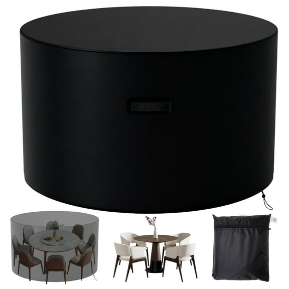 210D Oxford Cloth Black 47"*30" Heavy Duty Cover, Waterproof Round Patio Garden Table Cover, with Portable Storage Bag