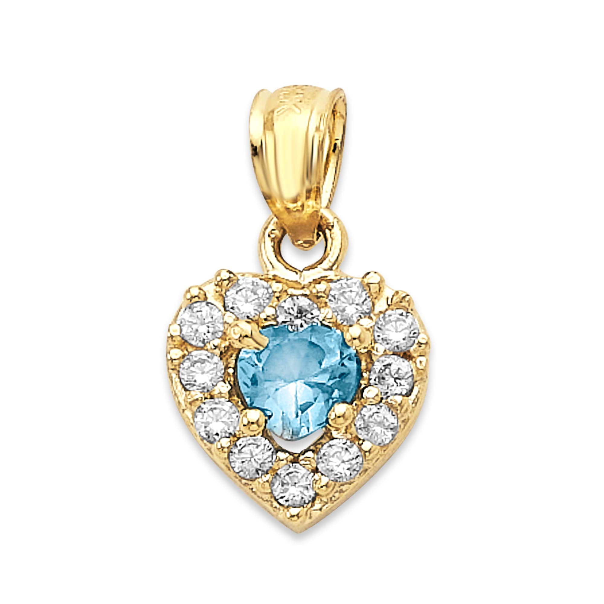 14K Solid Yellow Gold Double Heart 0.8" Pendant with November Topaz Birthstone
