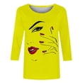 thumbnail image 4 of KIHOUT Liquidation Hauts, Chemises à Manches 3/4 pour Femmes Blouse à Imprimé Graphique Visage Col Rond Tunique Décontractée d'Automne Chandails à Enfiler, 4 of 4
