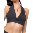 thumbnail image 1 of VISgogo - Camiseta sin mangas corta para mujer, diseño de rayas, cuello halter, solapa sin espalda, tops cortos de un solo botón, chaleco simple informal VISgogo  moda, 1 of 9