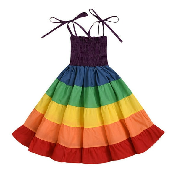 Vestido de arco iris, vestido de arcoíris para niñas pequeñas, vestido de princesa sin mangas, tutú de playa con cuello halter para fiesta, disfraz de fotografía de vacaciones