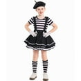 thumbnail image 4 of LIIPEE Girls Outfits Kids Mime Imitator Dress Up Striped Short Sleeve Crew Neck Tops Suspender Dress Hat Gloves Sets Comfortable Breathable Soft Cute Performance Clothing,Black,10-12 Years, 4 of 9
