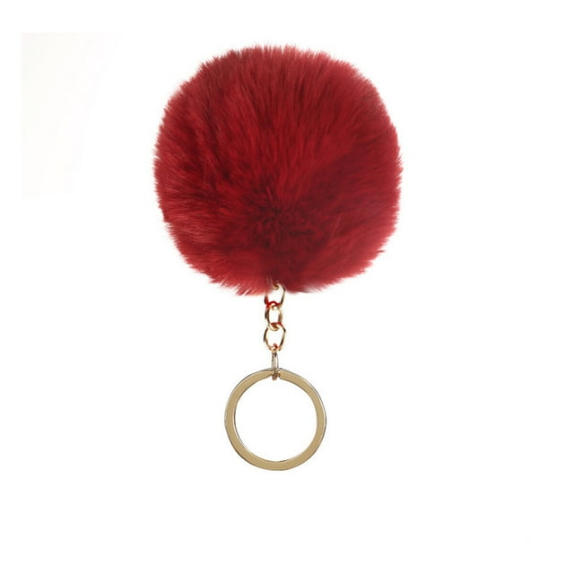 Fuzzy Ball Keychain Supple Comfortable Lovely Key Rings Adorable Practical Key Chains Women for Children Adults Elderly Students Wine Red 6cm
