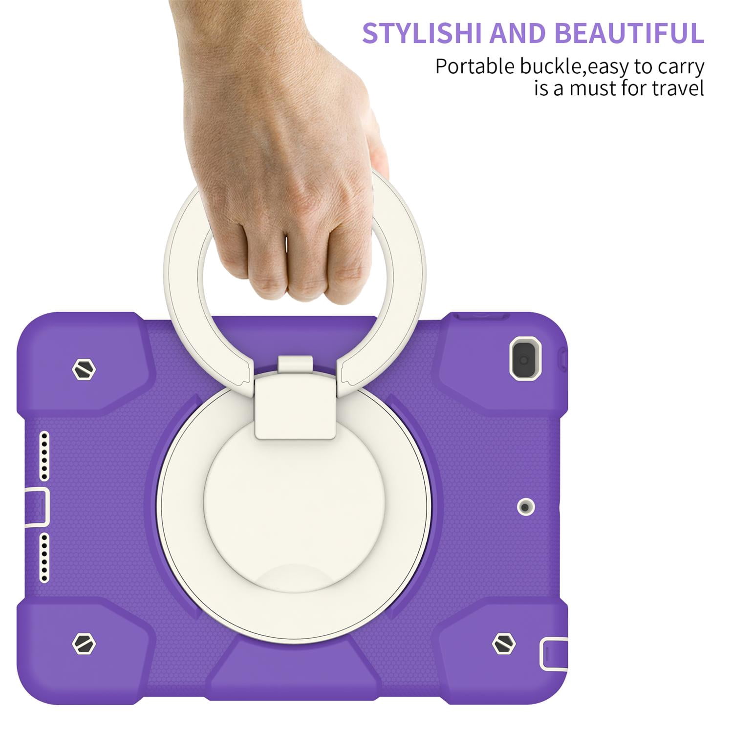 Allytech Case for iPad 9th/8th/7th Generation 10.2", Kids Case with 360° Rotating Folding Ring, Pencil Holder, Strap Drop-Proof Case for iPad 9/8/7 Gen 2021/2020/2019, Catharanthus Roseus