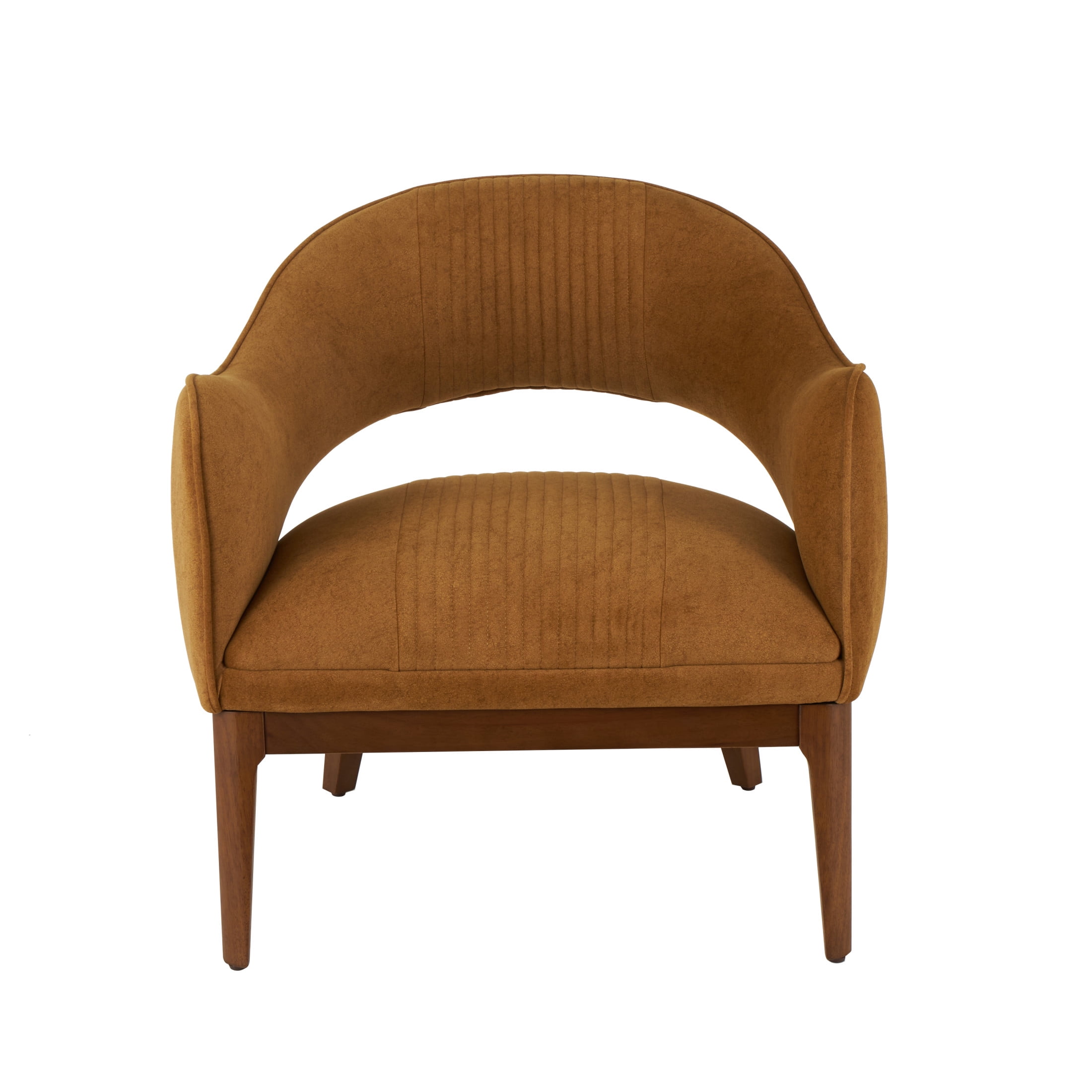DecMode Polyester Curved Back Lounge Chair with Wooden Frame, Brown