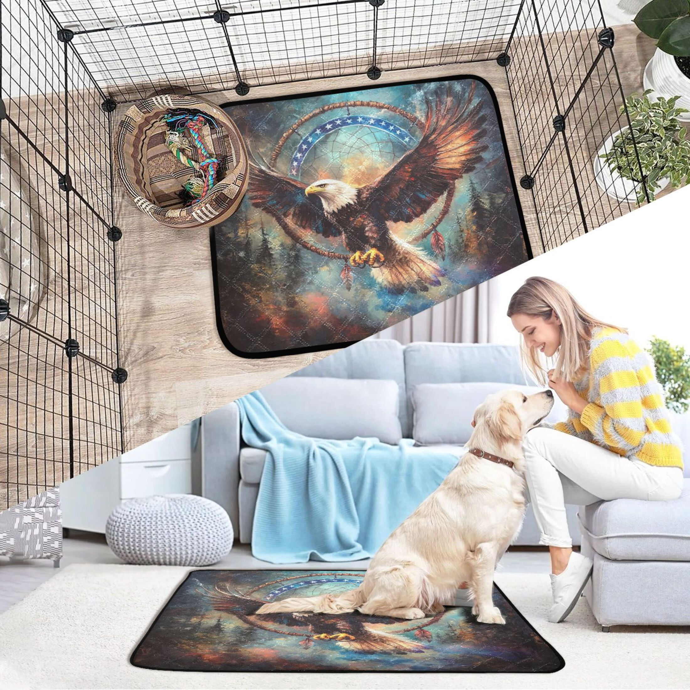 Qxltty Eagle Soaring in The Sky Cat litter Pads Pet Set of 3 Diaper Mats Center Anti-leakage Layer Absorbent Soft and Comfortable