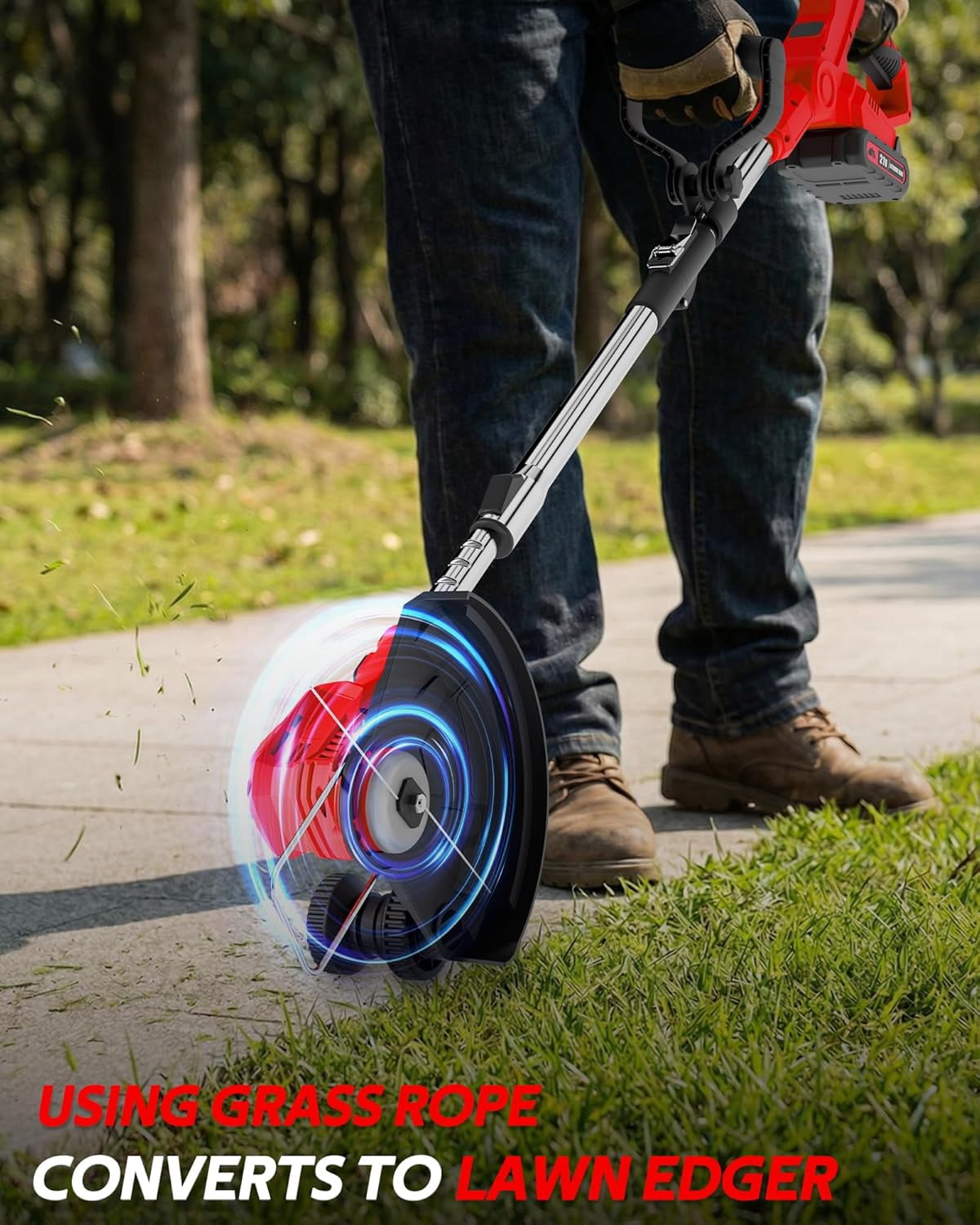 Cordless Weed Eater with 2 Batteries, 3-in-1 Electric Grass Trimmer and Edger, Lightweight String Trimmer for Yard
